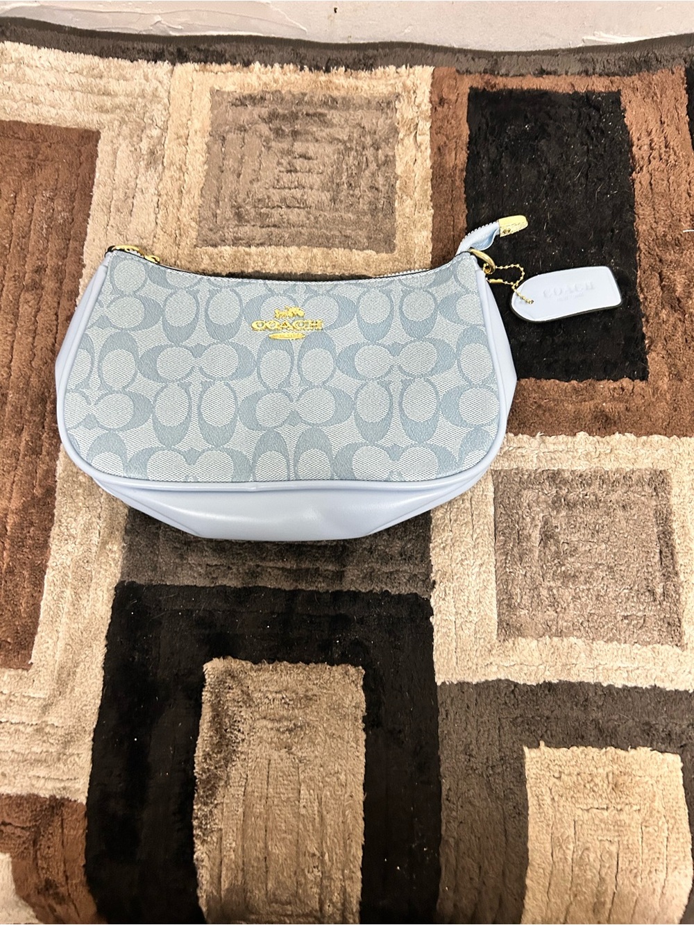 Coach Pale Blue Crossbody with Gold Logo